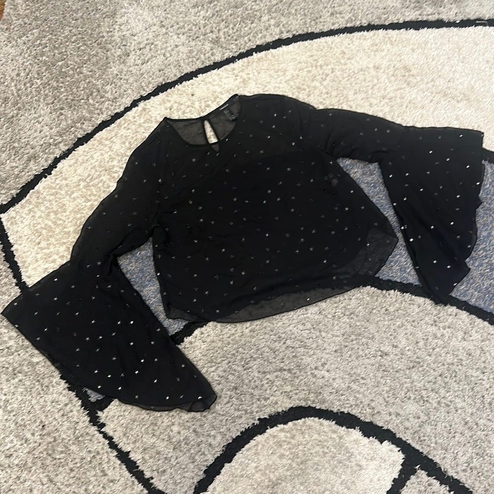 FOREVER 21, SMALL, SEE THROUGH BLACK TOP WITH METALLIC STARS